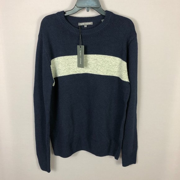 Slate and Stone Navy Gray Stripe Crew Neck Sweater Size Large - Picture 2 of 7
